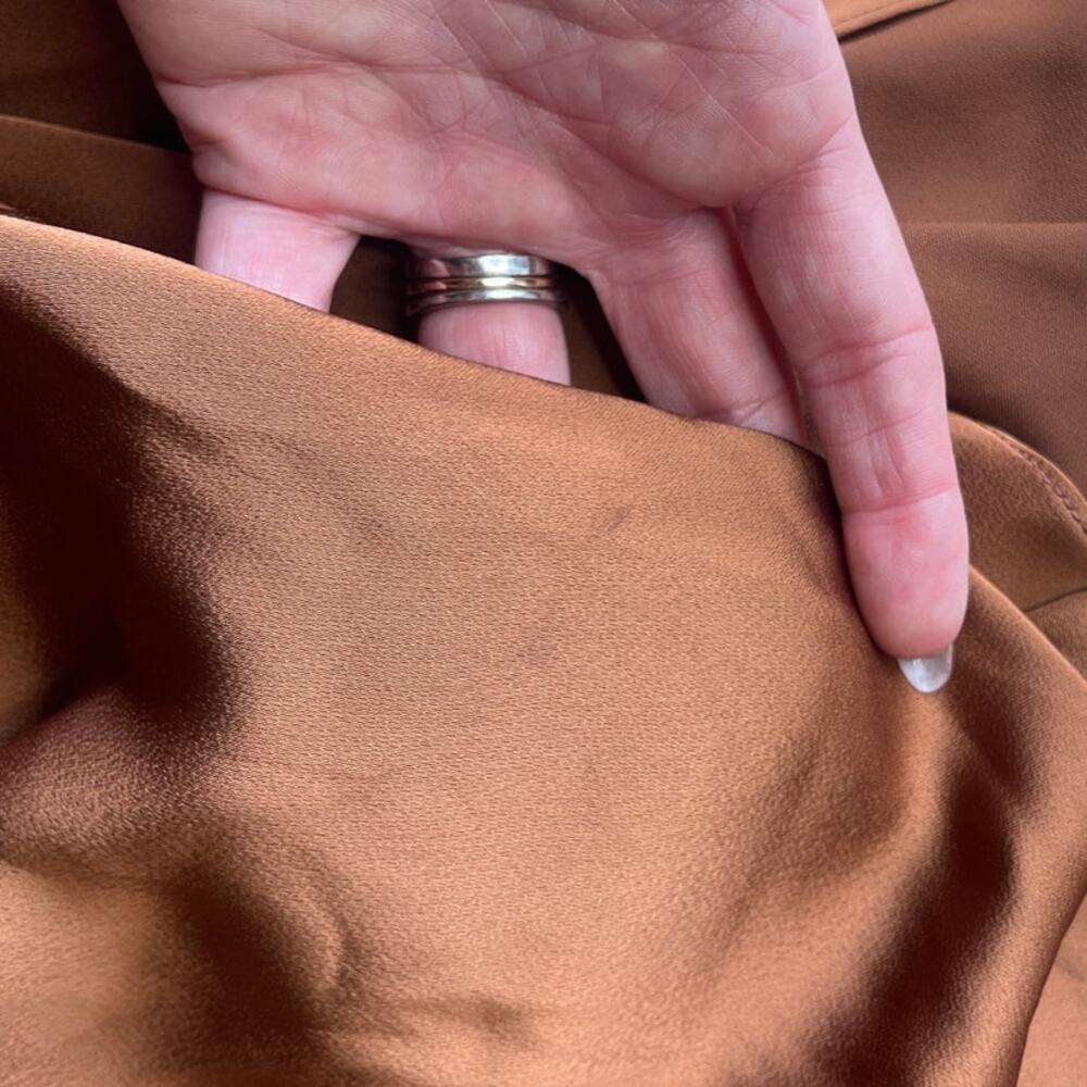 Sirapop Sara Satin Asymmetric Side-Drape Midi Dress in Camel NWTI – Size Small - Picture 10 of 17